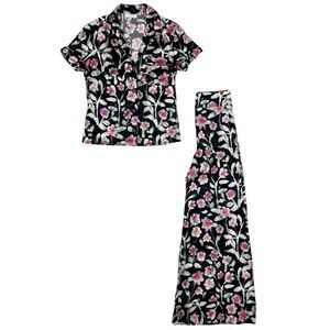 RARE KATRO Multicolored Floral Silk Pajama Set